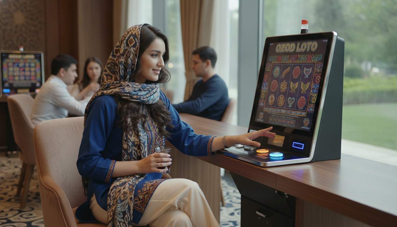 Uzbek Slot O'yinchisi Uzbek woman enjoying playing slots